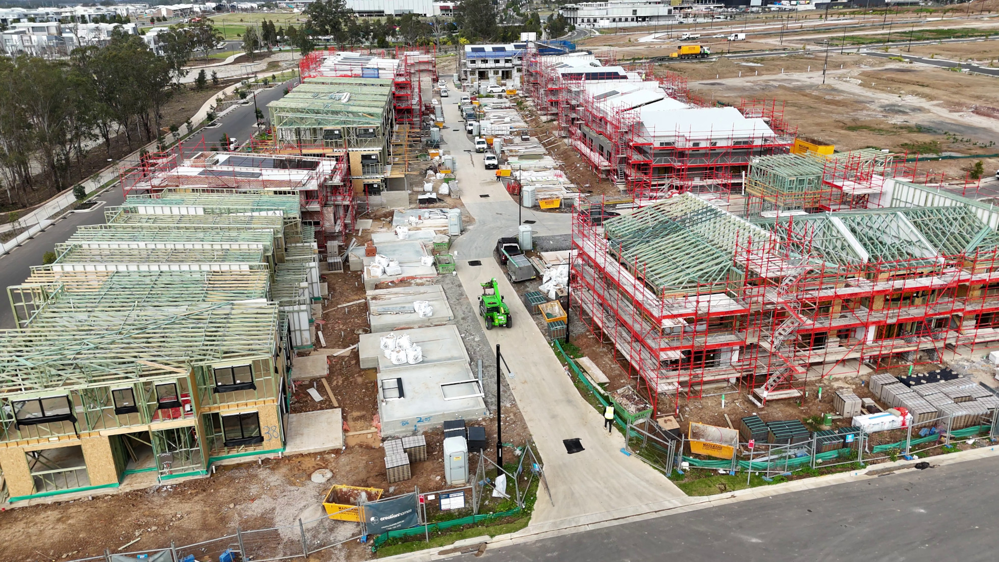 Aerial view of a medium density townhouse development under construction